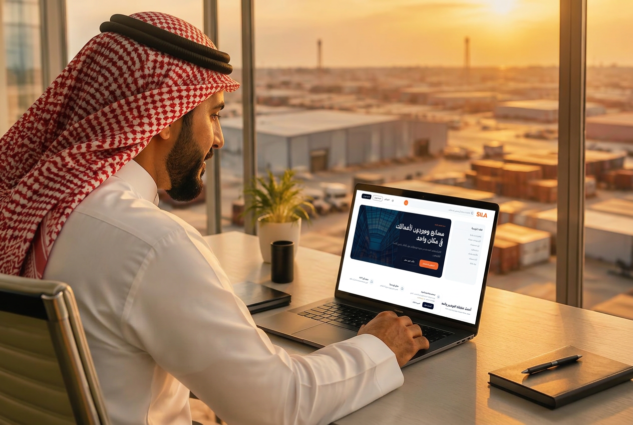 تاجر سعودي يبحث في دليل الموردين والمصانع الموثّقة عبر منصة SILA الرقمية